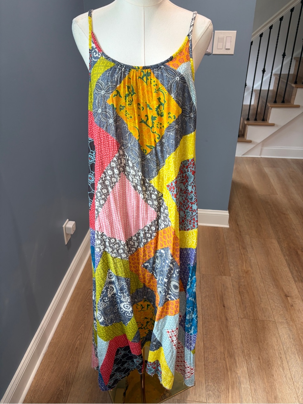 Natural Life Patchwork Print Maxi Dress Boho Folk Spaghetti Strap Medium